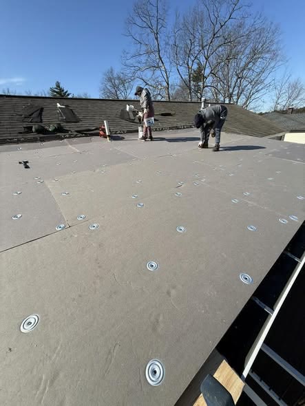 Insulation boards fastened down